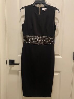 calvin klein empire waist dress Calvin Klein Women's Black Scuba Crepe Empire Waist Sheath Dress COUTUREPOINT